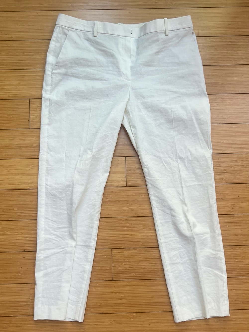 THEORY Womens Cropped Pants Linen-Blend White Tailored SZ 8 Luxury